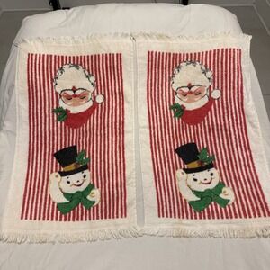 Set Of 2 Vintage Christmas Santa And Snowman Cannon Dish Towels